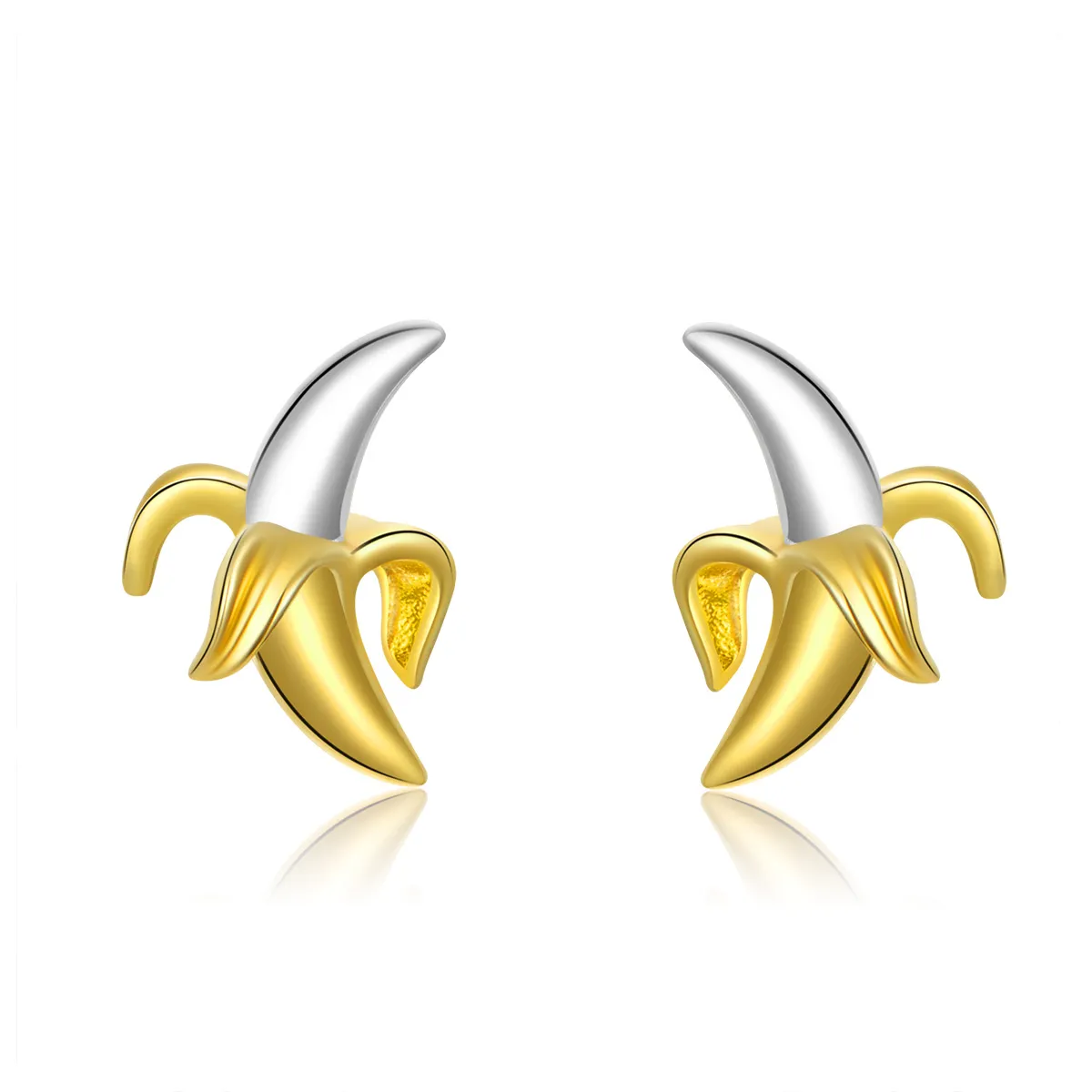 pandora style two tone bicolor cute playful banana stud earrings sce731