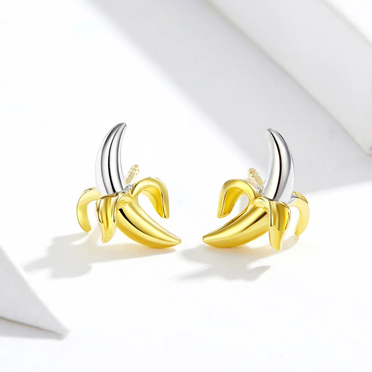 Pandora Style Two Tone Bicolor Cute Playful Banana Stud Earrings - SCE731