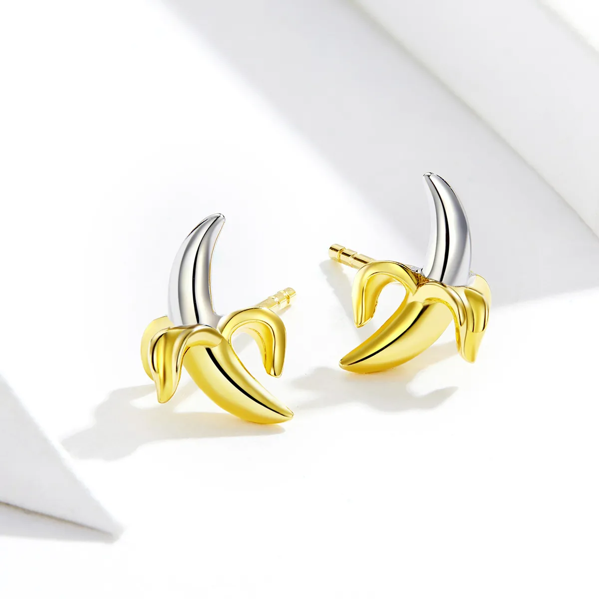 Pandora Style Two Tone Bicolor Cute Playful Banana Stud Earrings - SCE731