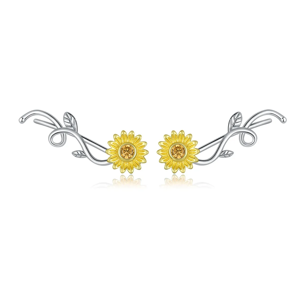 pandora style two tone bicolor fresh daisy stud earrings bse394