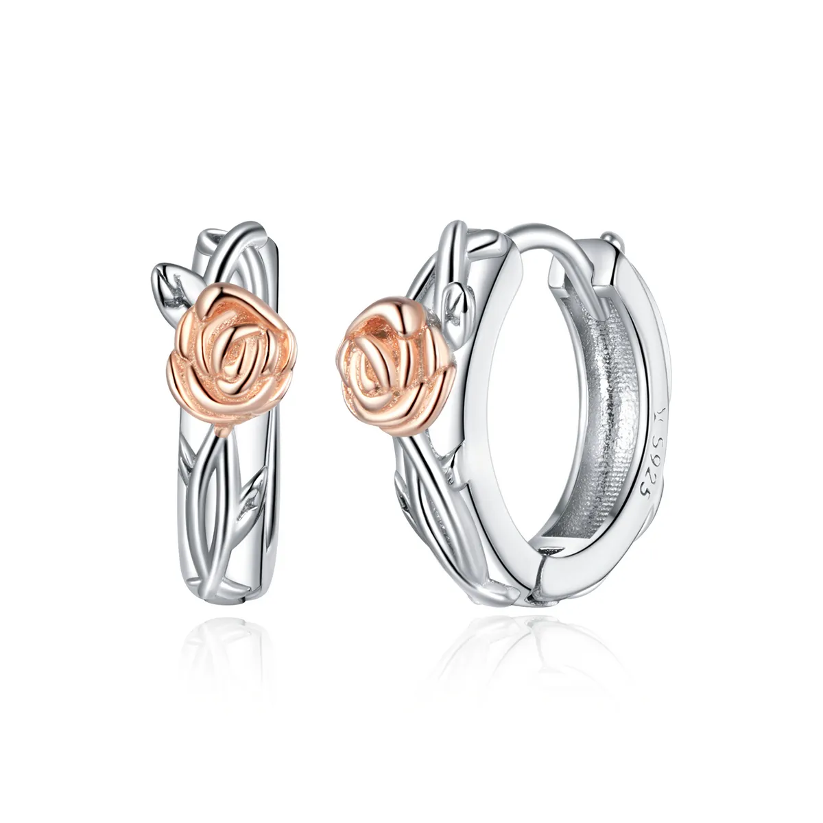 pandora style two tone bicolor rose vine hoop earrings sce971