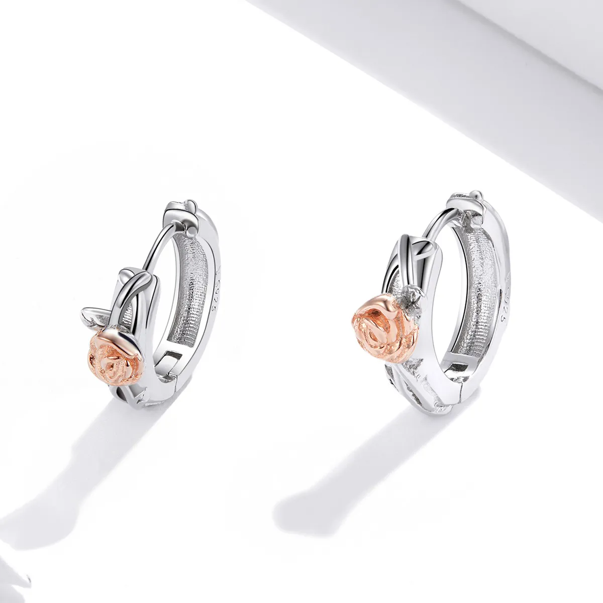 Pandora Style Two Tone Bicolor Rose Vine Hoop Earrings - SCE971