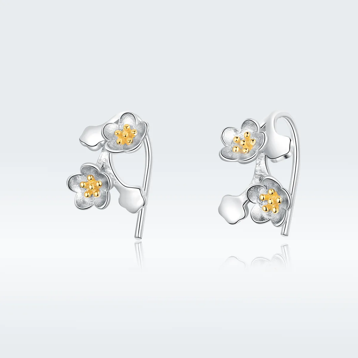 Pandora Style Two Tone Bicolor Sakura Stud Earrings - SCE778