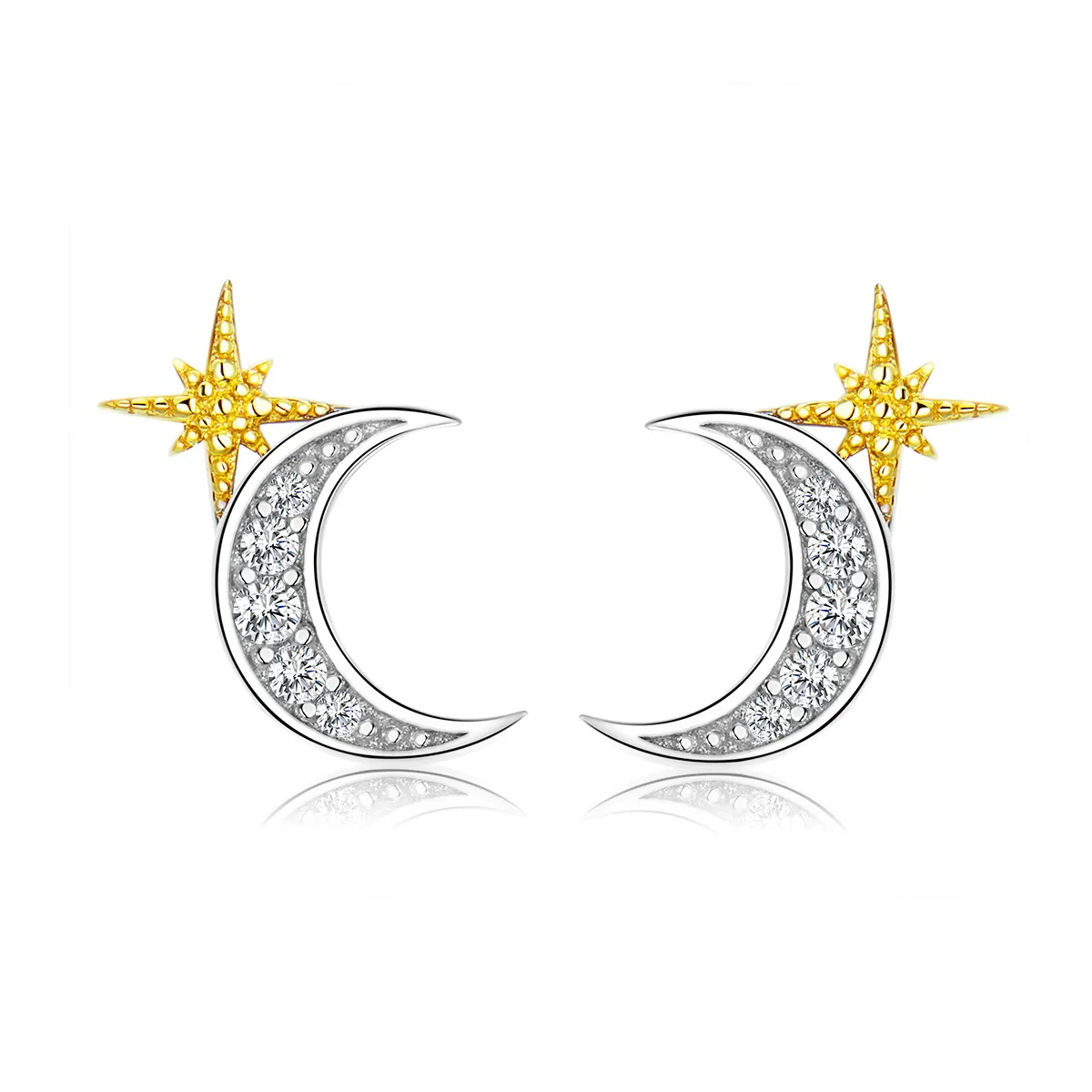 Pandora Style Two Tone Lunar Light Stud Earrings - SCE729