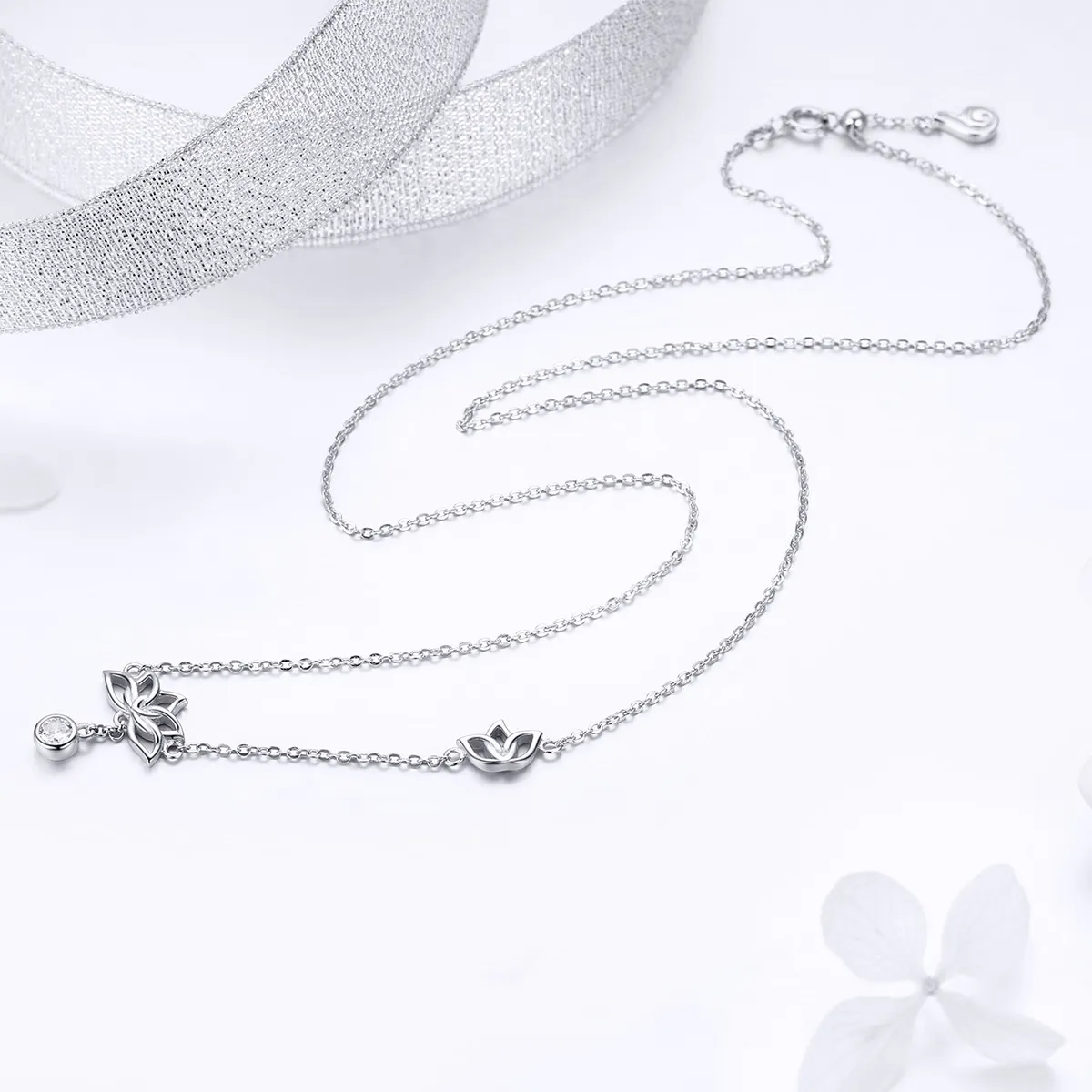 Pandora Style Silver Fresh Lotus Pendant Necklace - BSN012