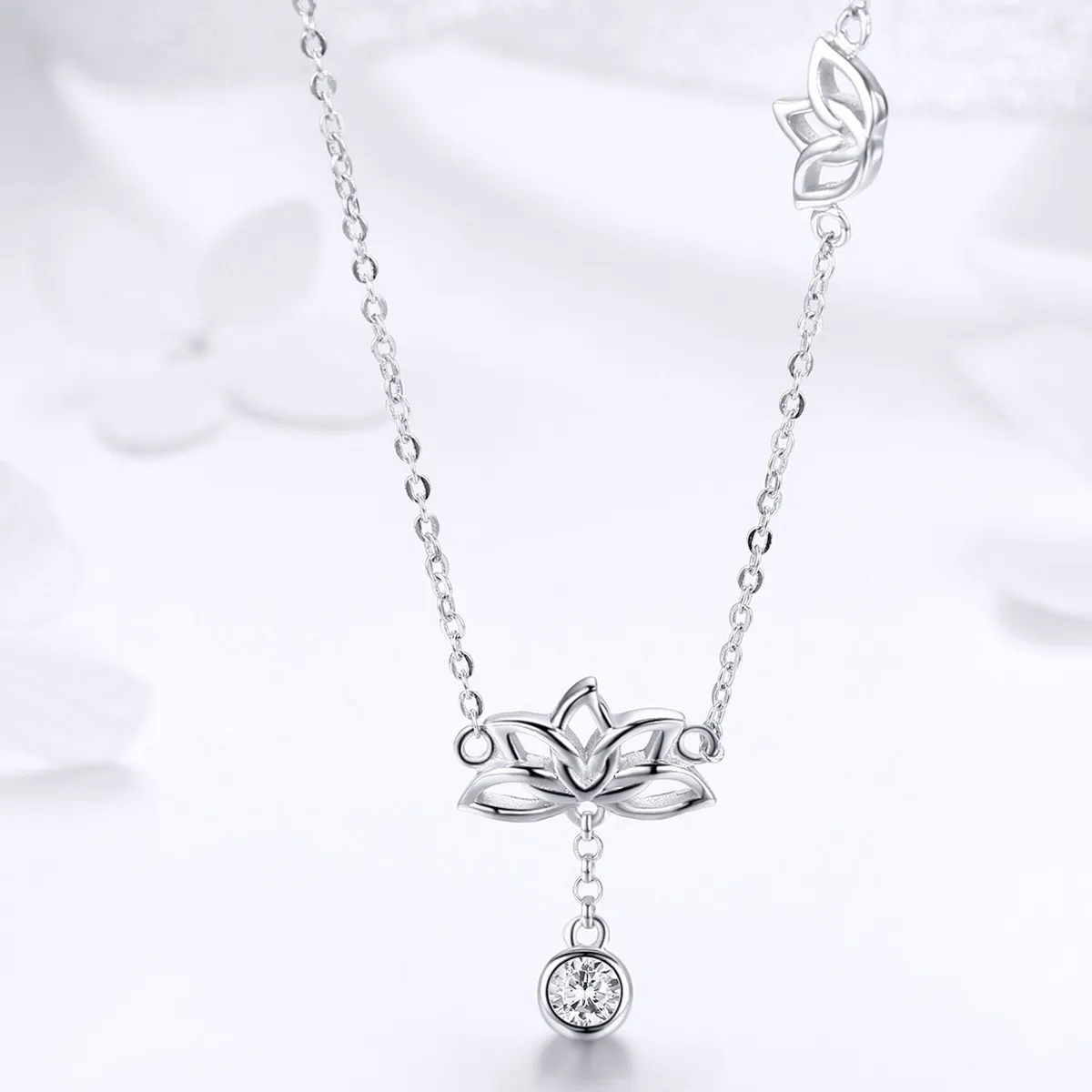 Pandora Style Silver Fresh Lotus Pendant Necklace - BSN012