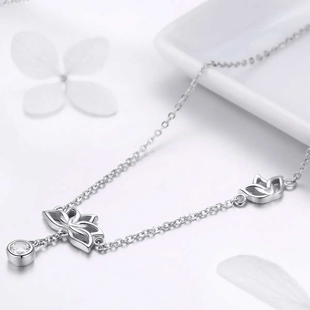 Pandora Style Silver Fresh Lotus Pendant Necklace - BSN012