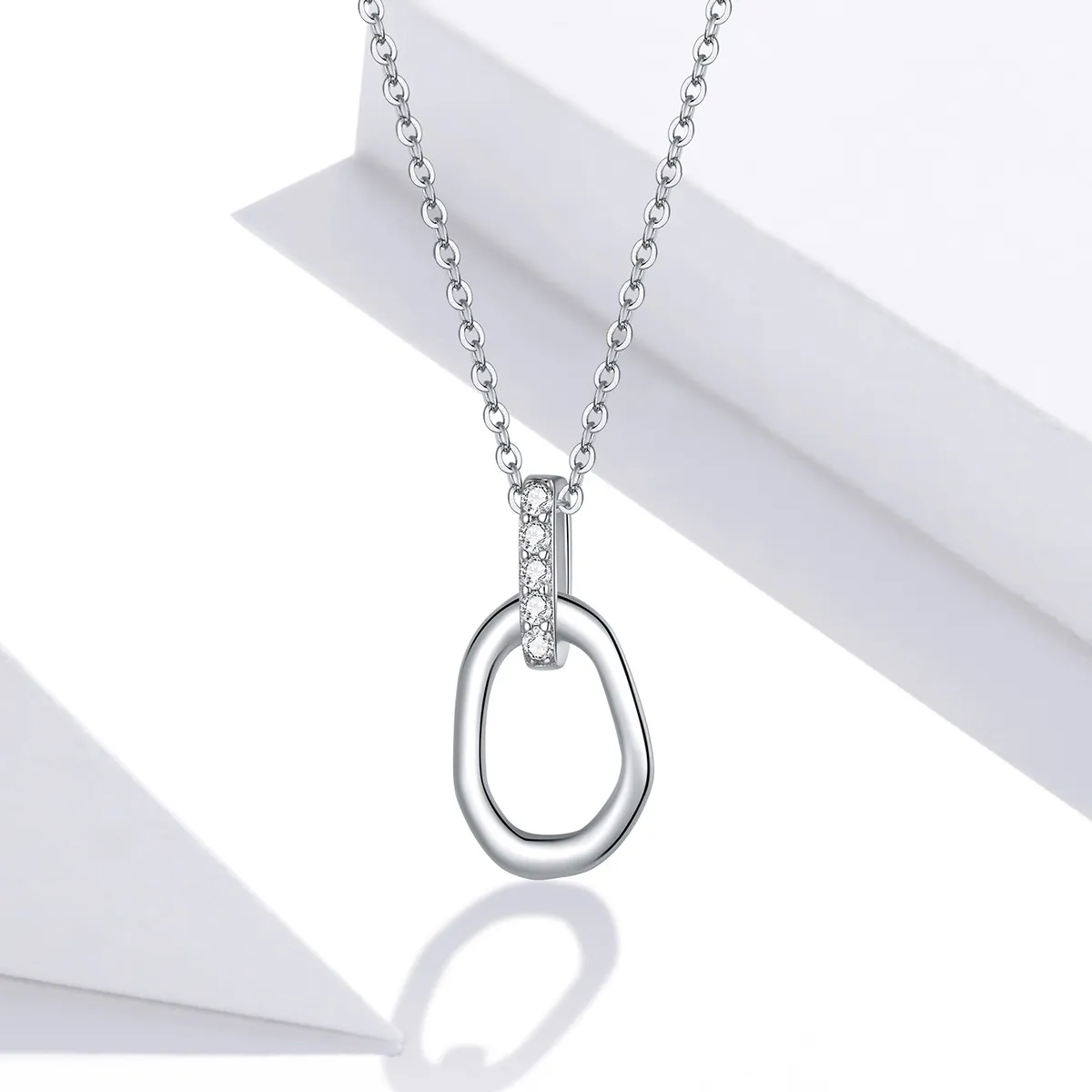 Pandora Style Silver Geometric Pendant Necklace - SCN440