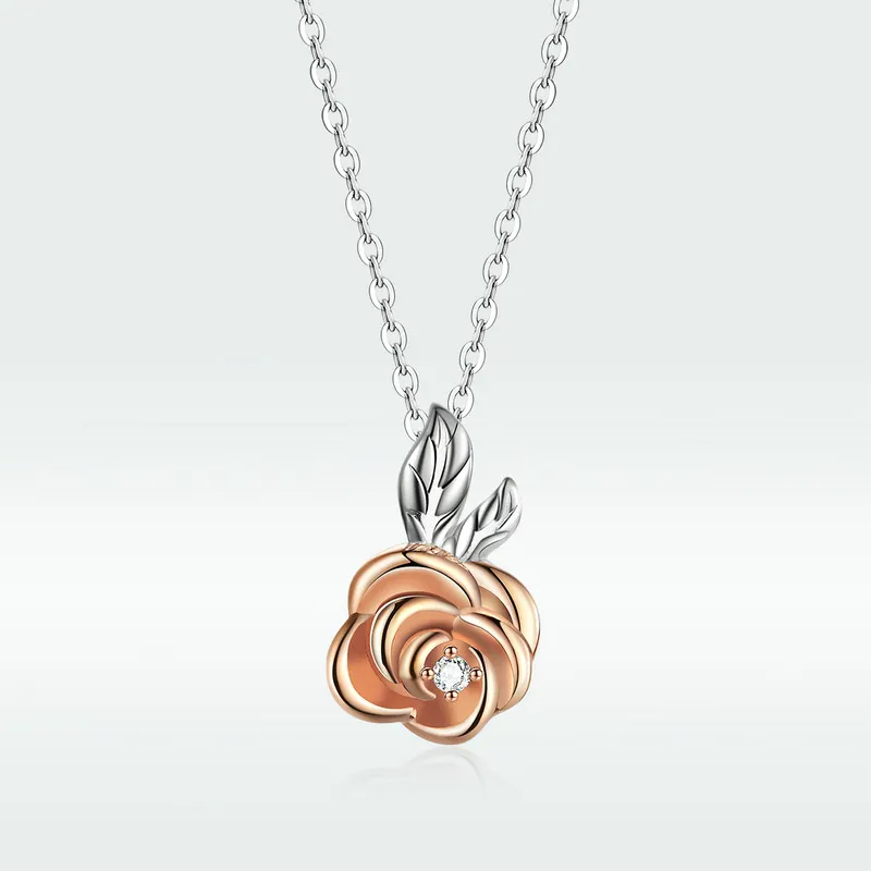 pandora style two tone bicolor rose pendant necklace bsn155