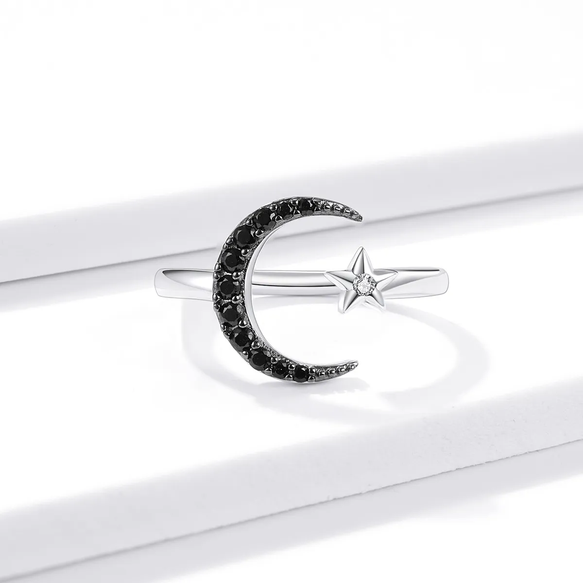 Pandora Style Silver Best Friend Moon And Star Open Ring - BSR137