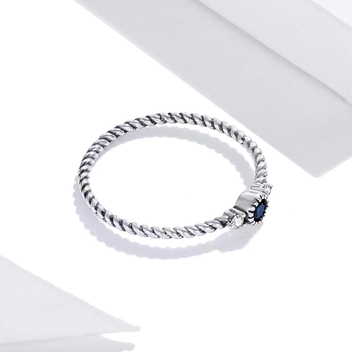 Pandora Style Silver Blue Stone Ring - SCR693