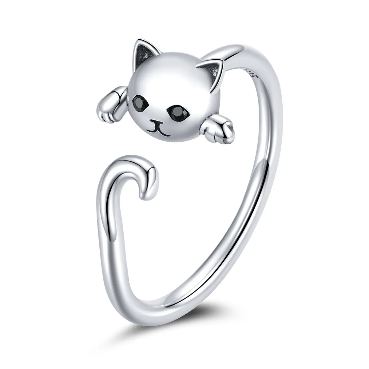 pandora style silver cute cat open ring scr707