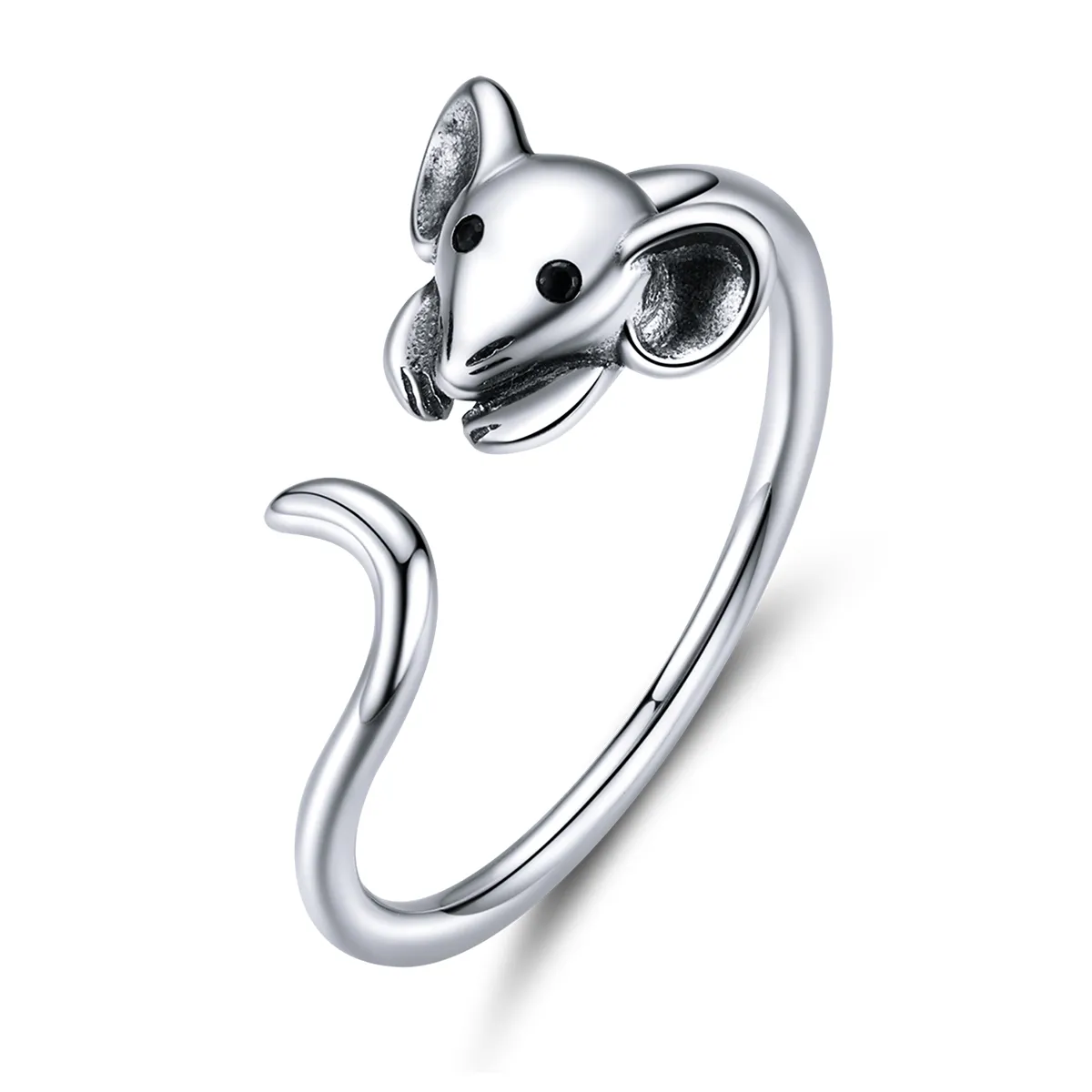 pandora style silver cute mouse open ring scr632