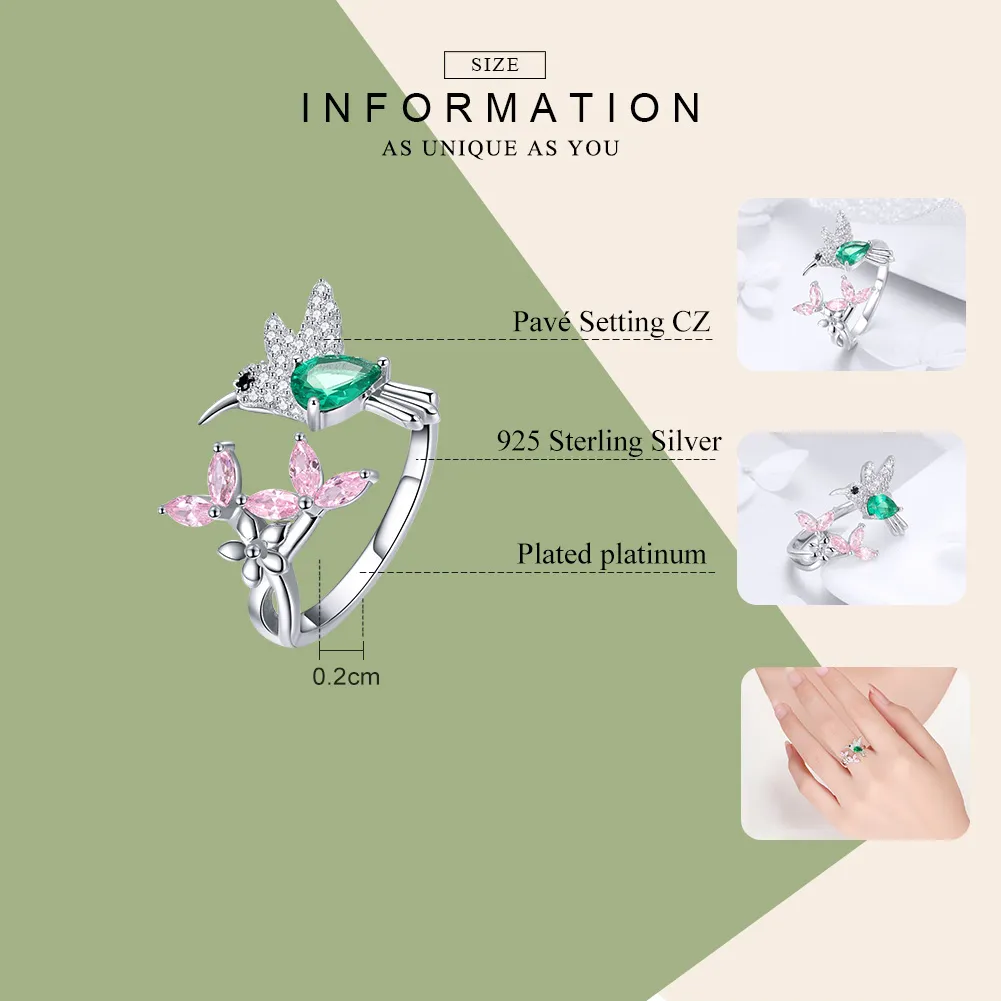 Pandora Style Silver Gift of Hummingbird Open Ring - BSR016