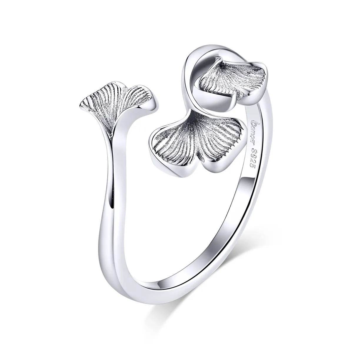 pandora style silver ginkgo leaf open ring bsr097