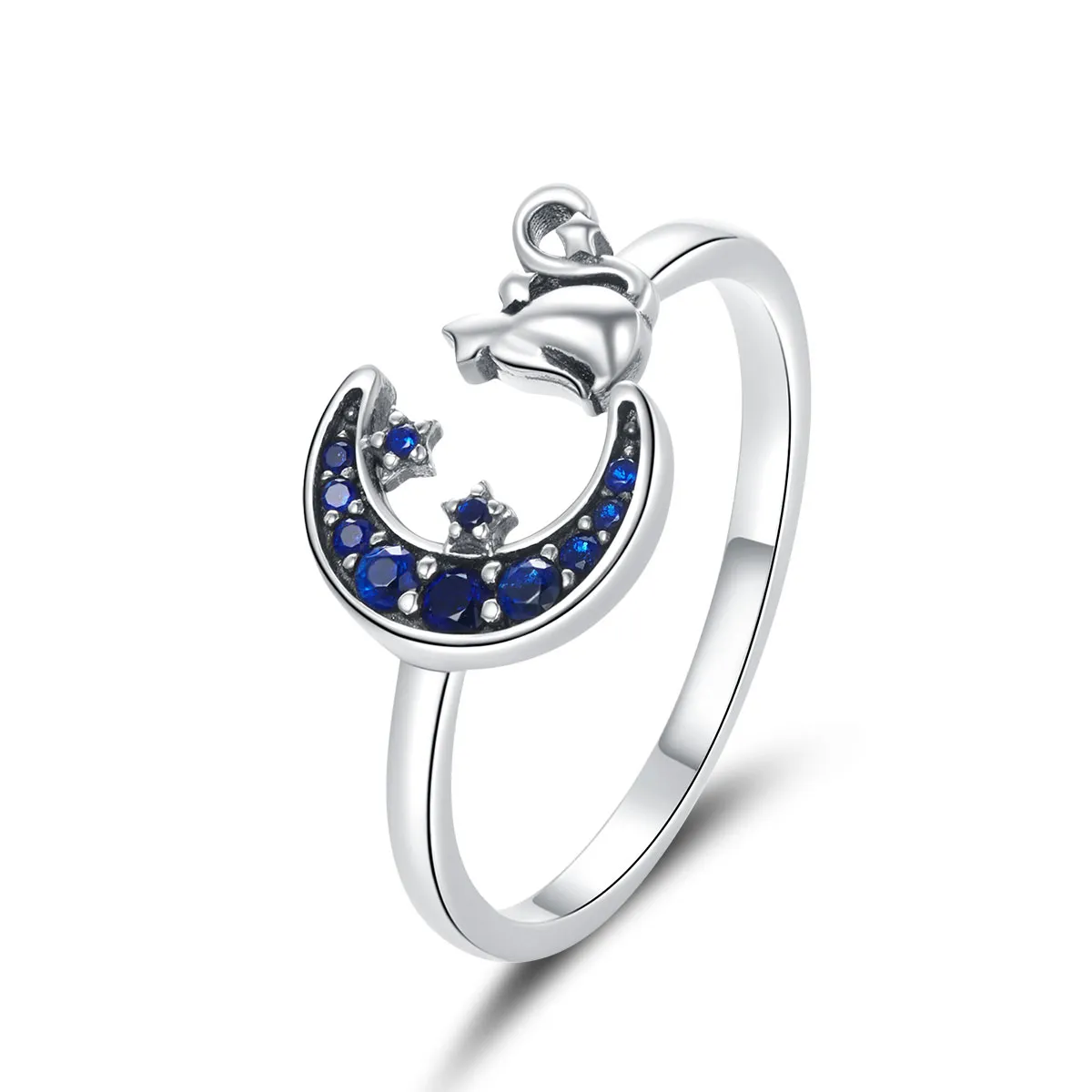 pandora style silver moon & cat open ring scr677