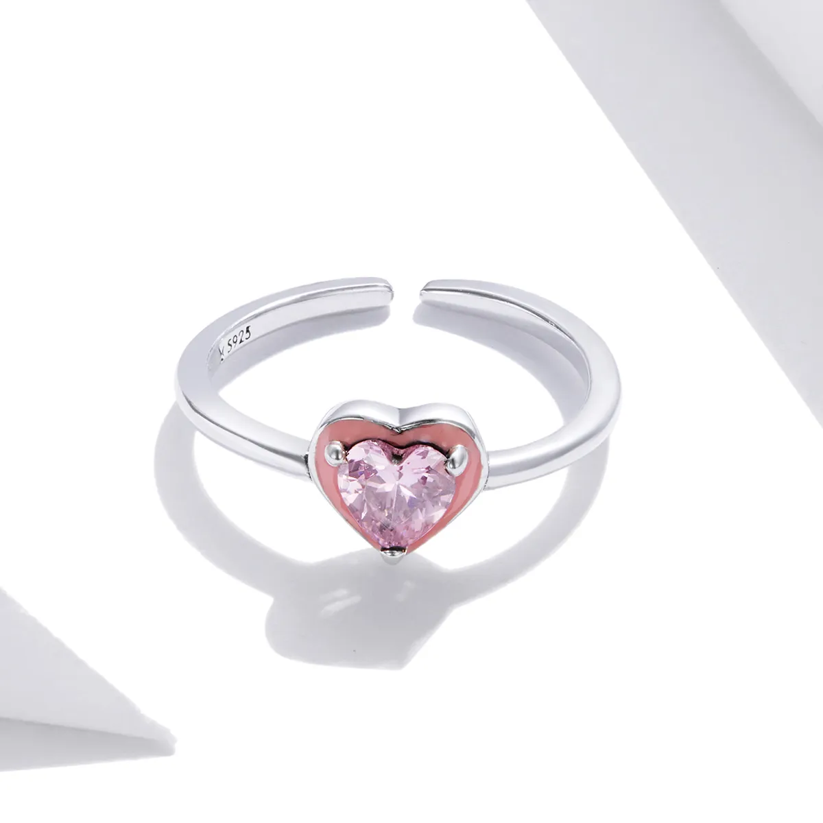 Pandora Style Silver Open Heart Clear Love Open Ring - SCR717