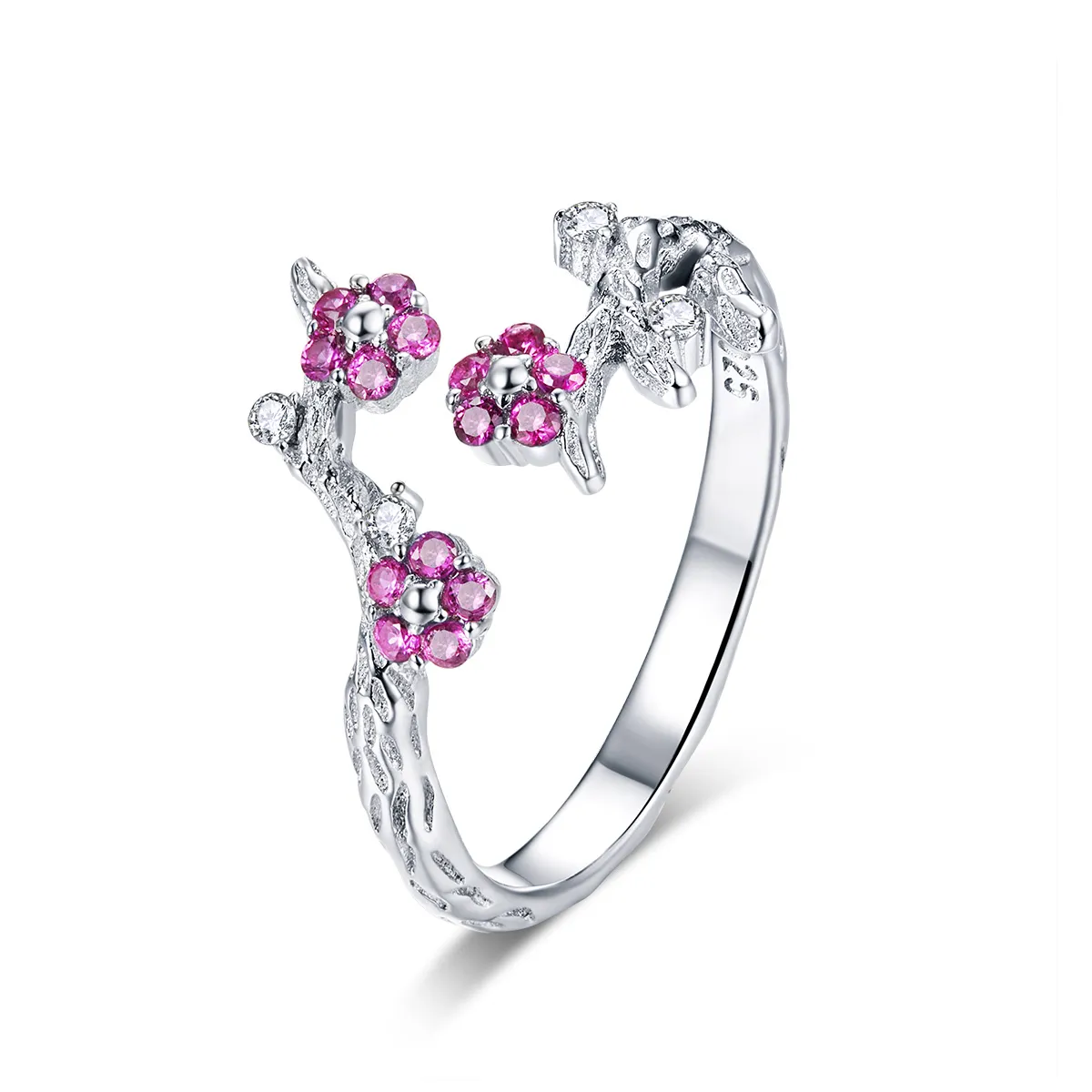 pandora style silver plum blossom open ring bsr022