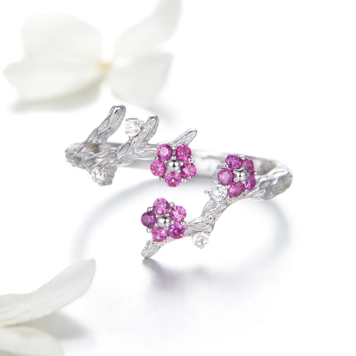 Pandora Style Silver Plum blossom Open Ring - BSR022