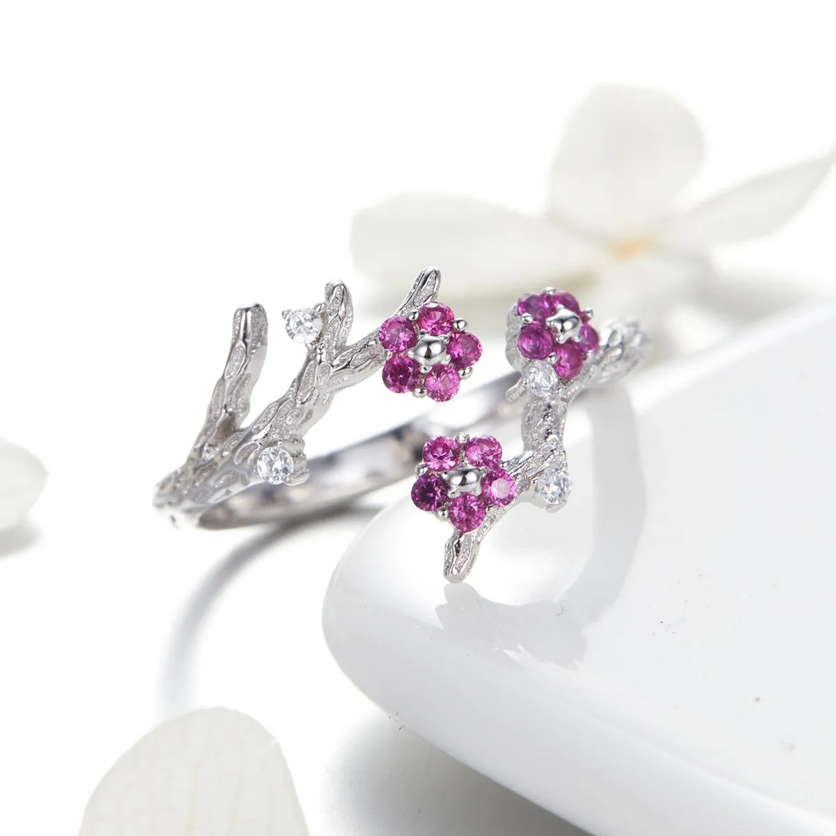 Pandora Style Silver Plum blossom Open Ring - BSR022