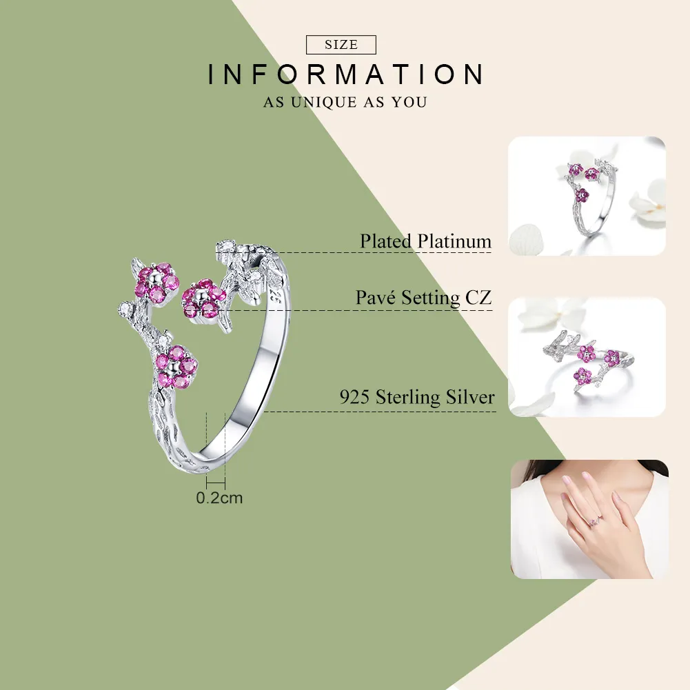 Pandora Style Silver Plum blossom Open Ring - BSR022