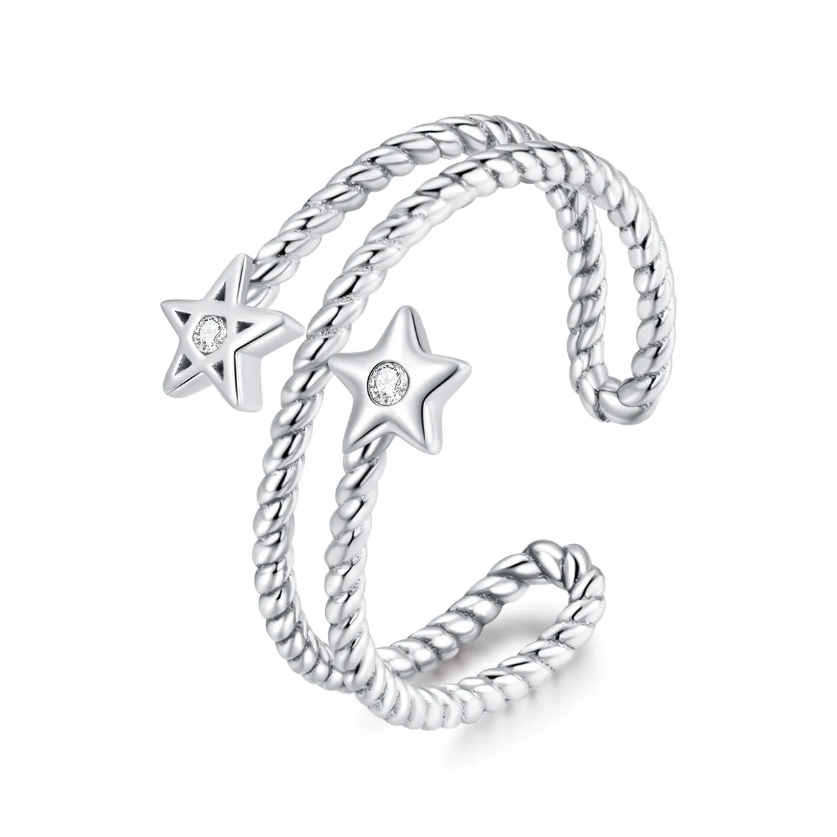 Pandora Style Silver Two-Stars Open Ring - SCR718