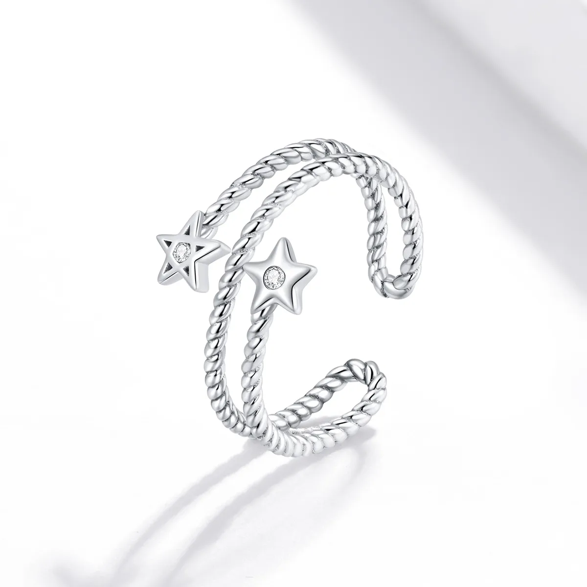 Pandora Style Silver Two-Stars Open Ring - SCR718