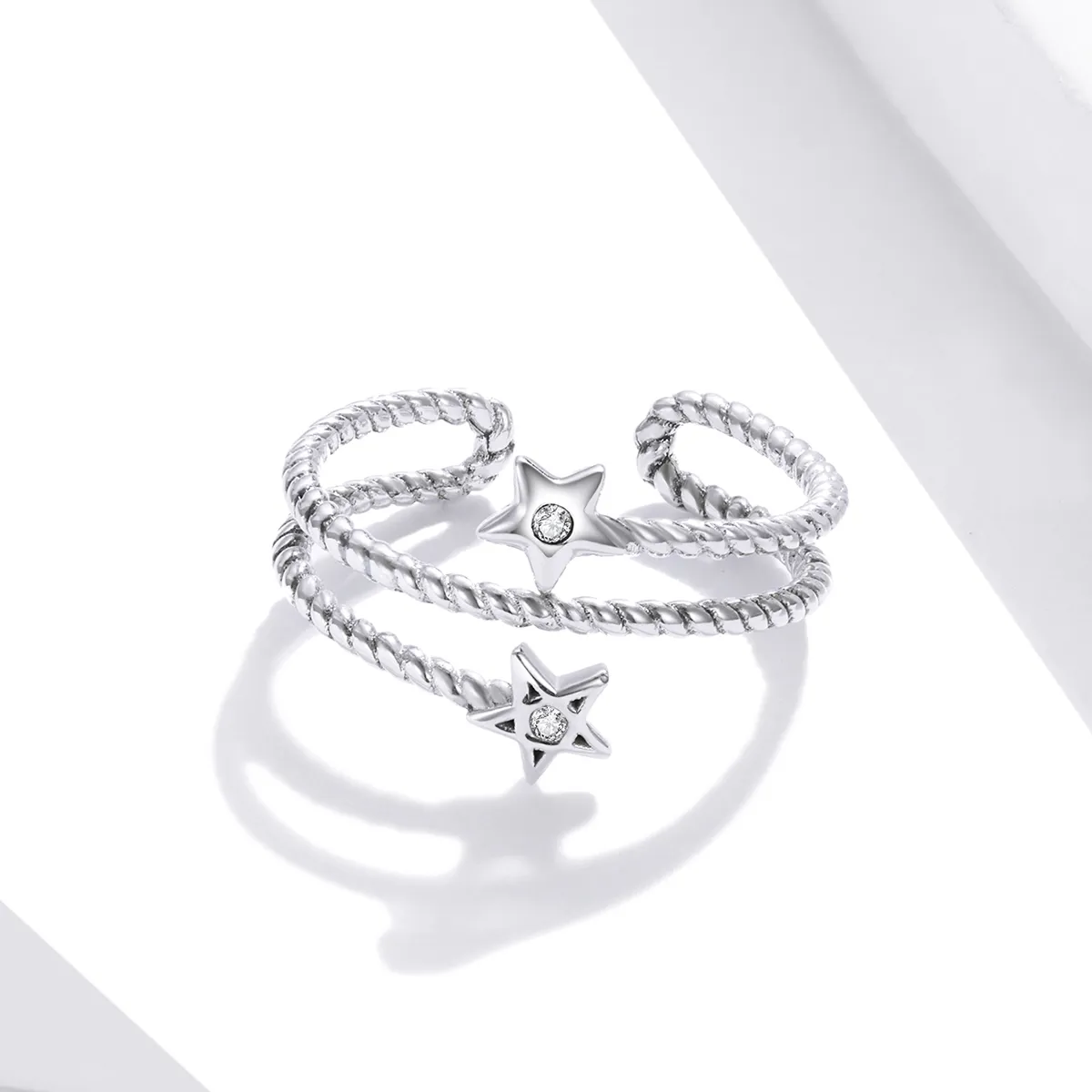 Pandora Style Silver Two-Stars Open Ring - SCR718