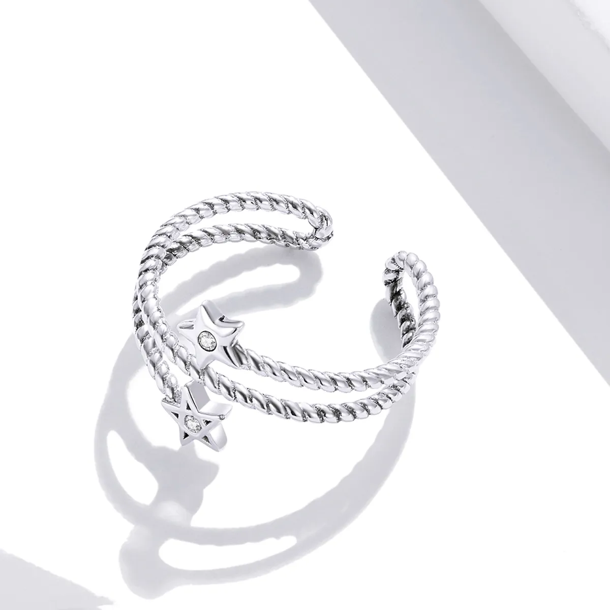 Pandora Style Silver Two-Stars Open Ring - SCR718