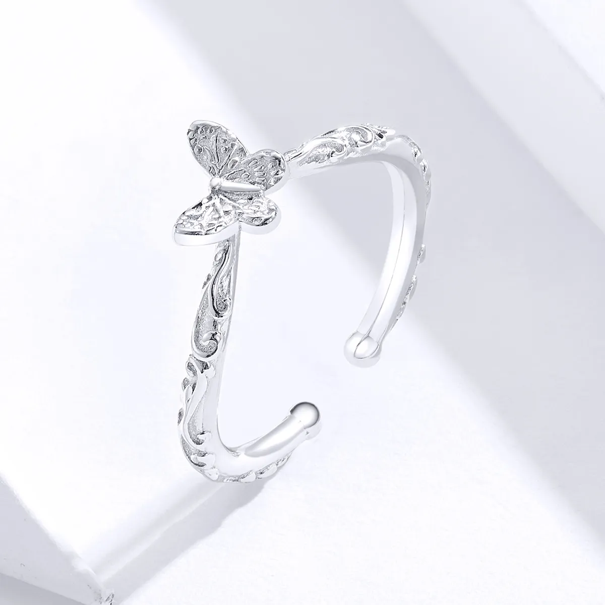 Pandora Style Silver Vintage Patterned Butterfly Open Ring - SCR634