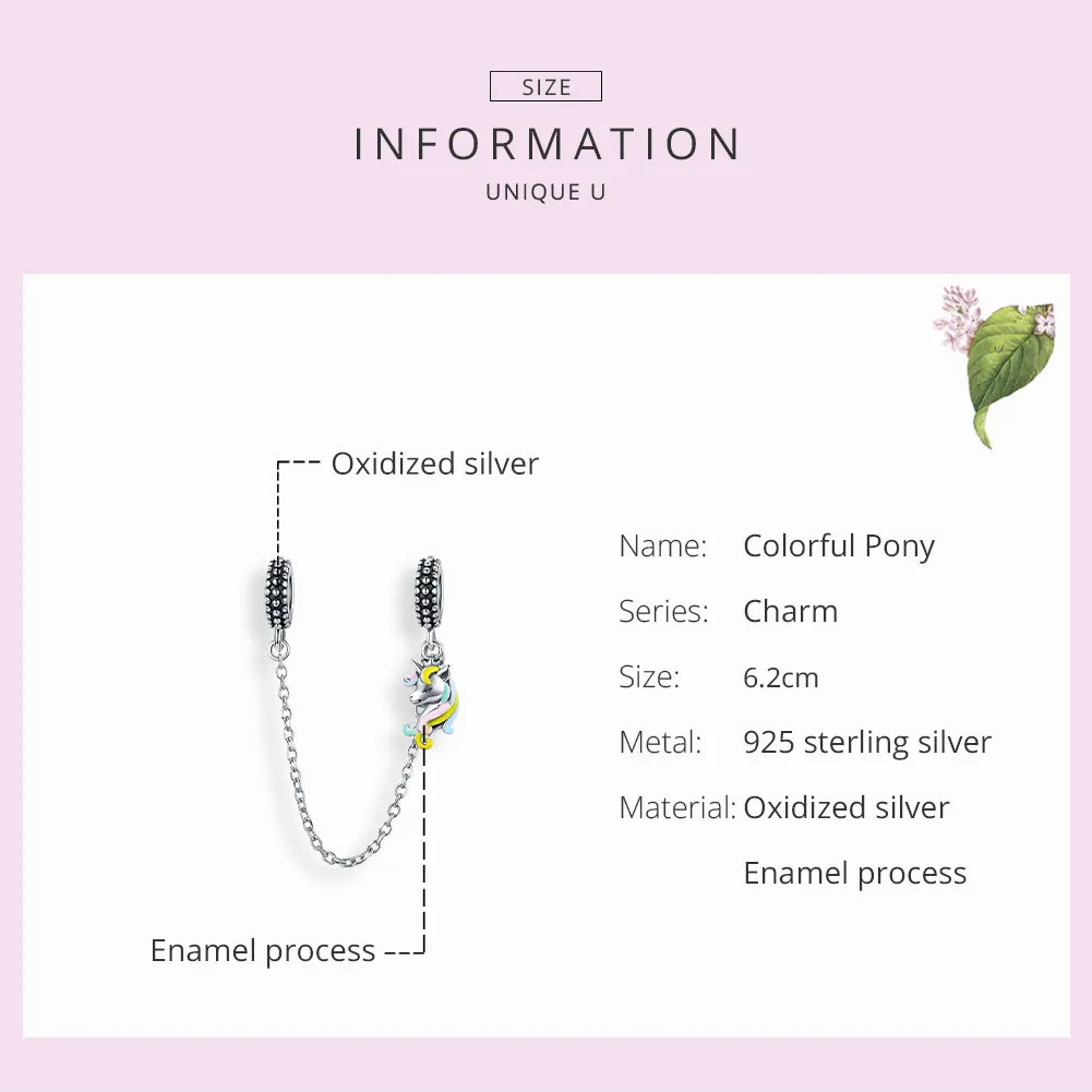 Pandora Style Silver Colorful Pony Safety Chain - SCC1571