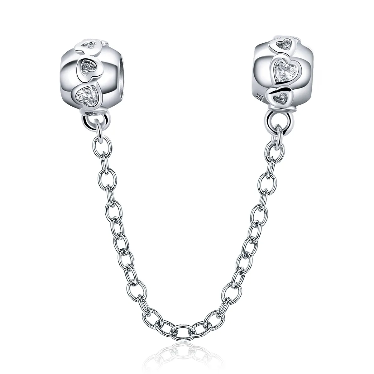 Pandora Style Silver Cute Hearts Safety Chain - SCC736