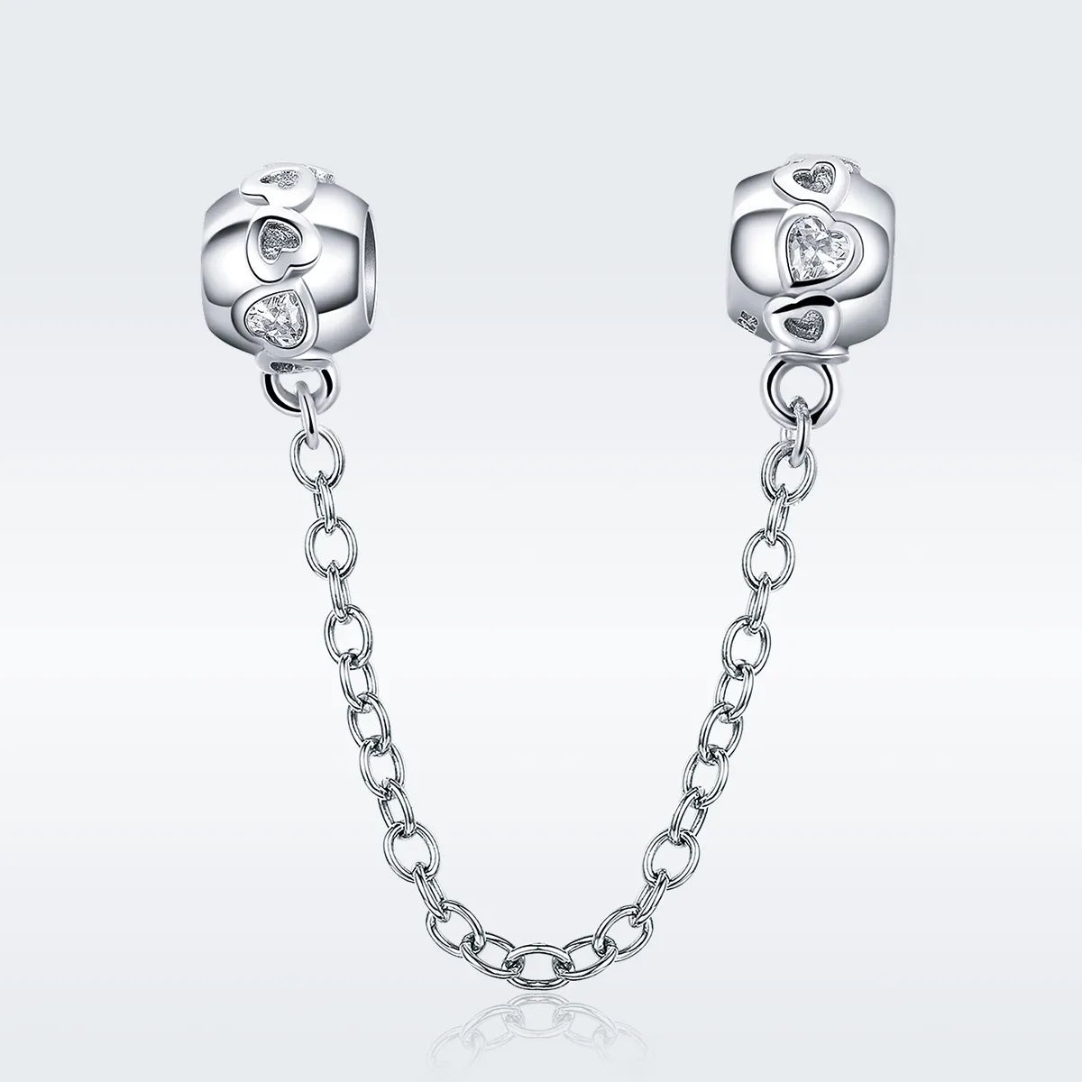 Pandora Style Silver Cute Hearts Safety Chain - SCC736