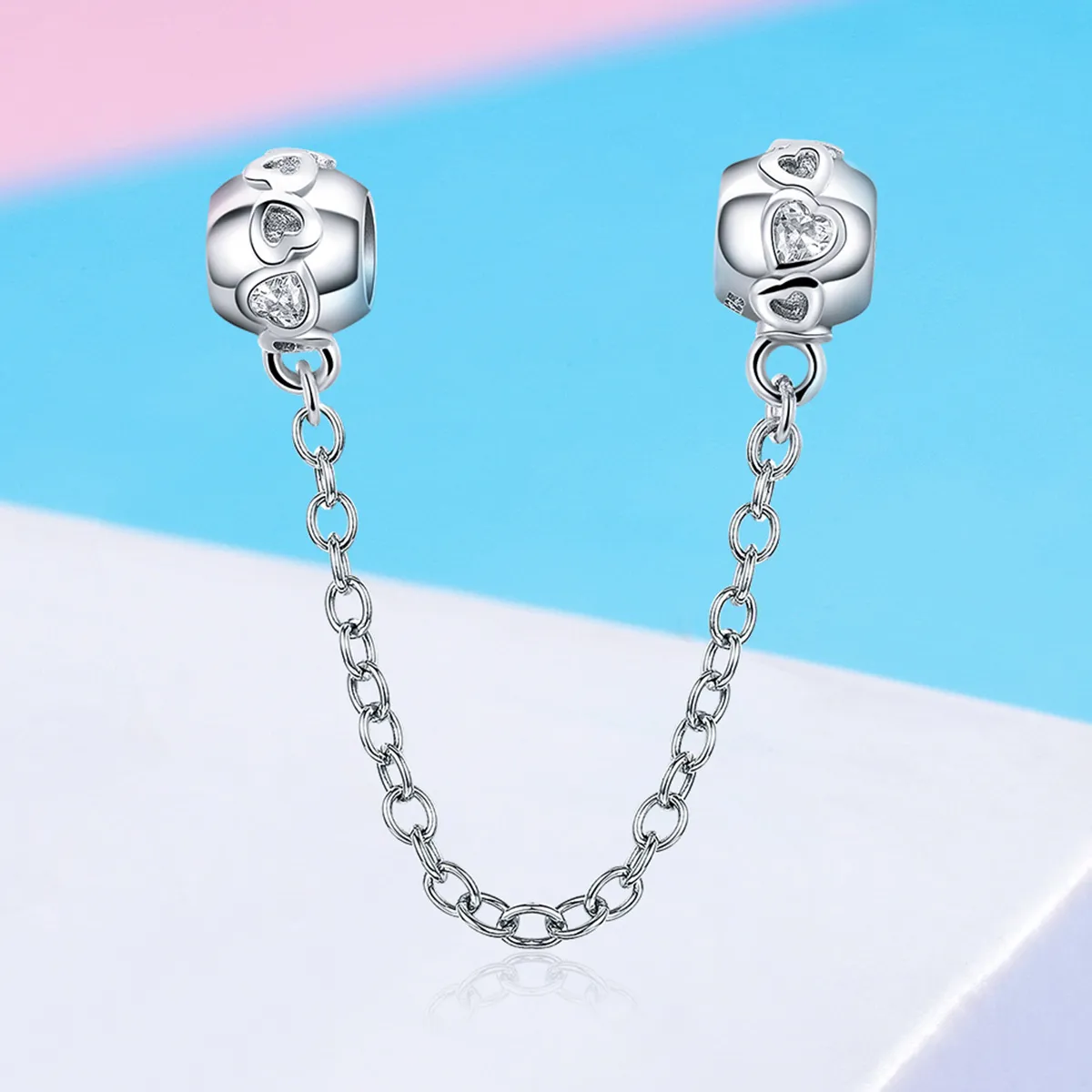 Pandora Style Silver Cute Hearts Safety Chain - SCC736