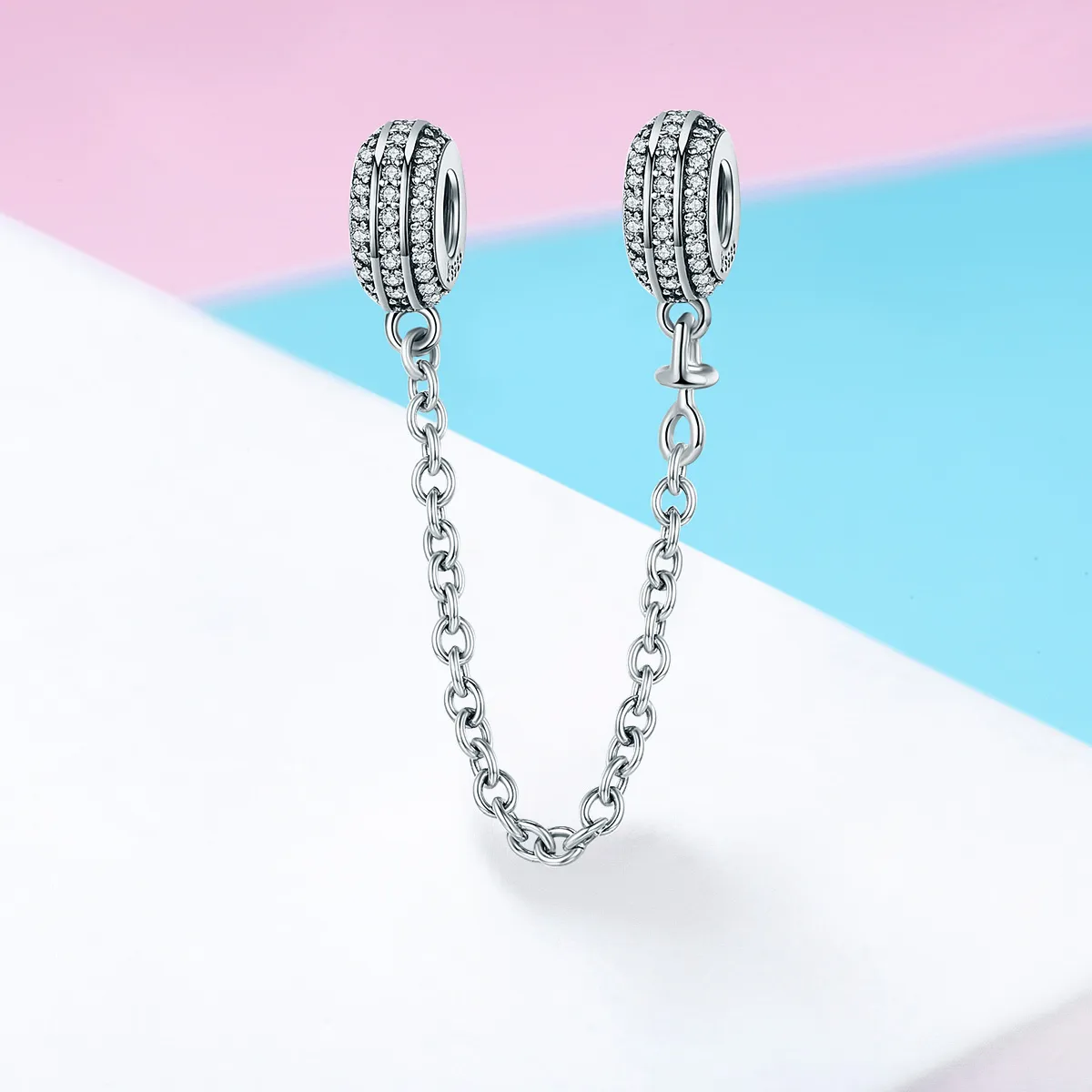 Pandora Style Silver Pave Safety Chain - SCC812