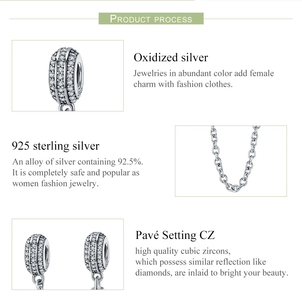 Pandora Style Silver Pave Safety Chain - SCC812