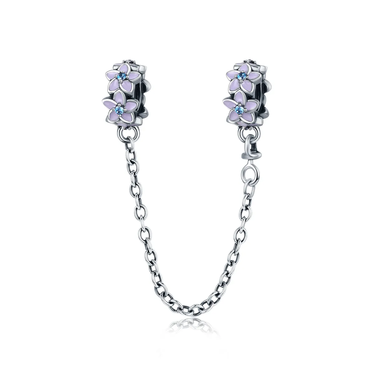 Pandora Style Silver Purple Flowers Safety Chain - SCC602