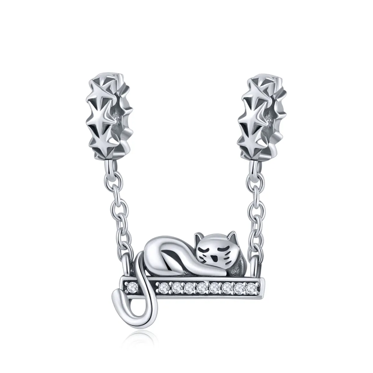 pandora style silver sleeping cat safety chain scc856