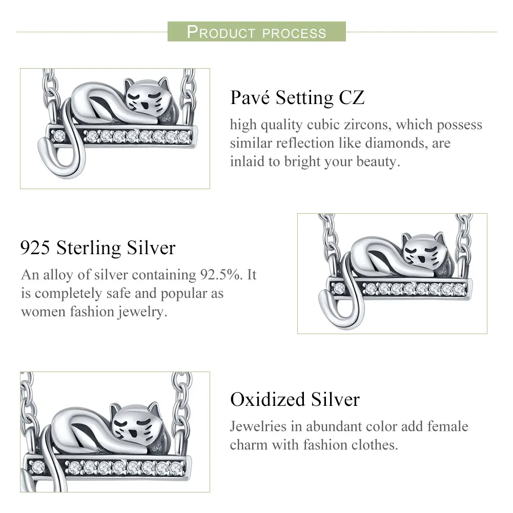 Pandora Style Silver Sleeping Cat Safety Chain - SCC856