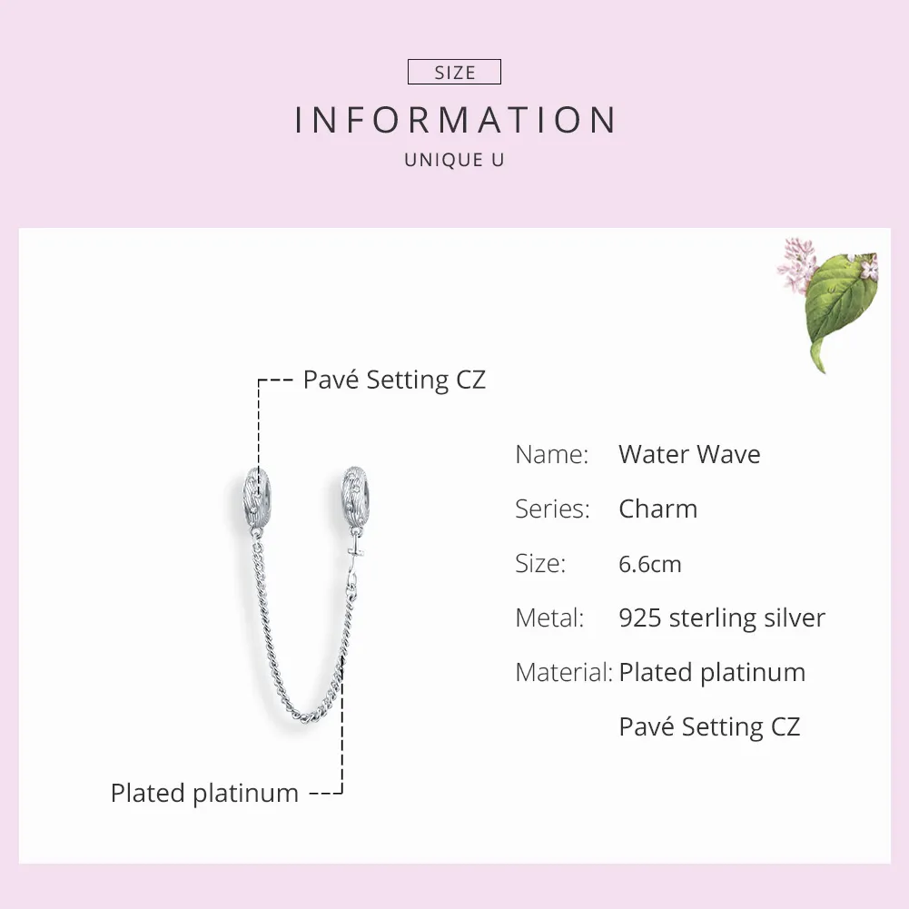 Pandora Style Silver Water Wave Safety Chain - SCC1577