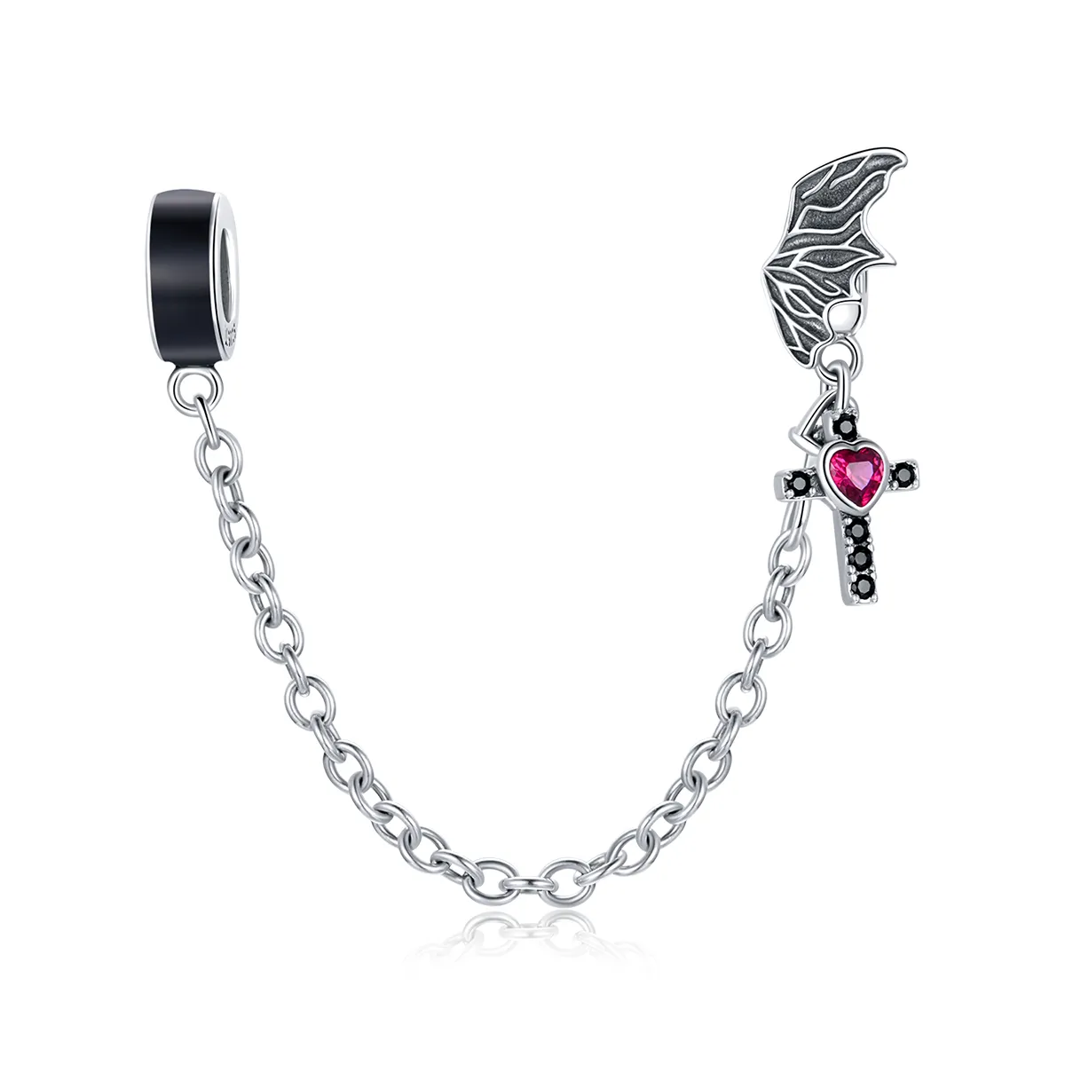 pandora style silver winged cross safety chain scc1781