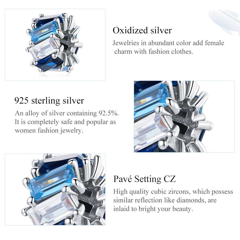 Pandora Style Silver Blue Square Spacer Charm - SCC1806