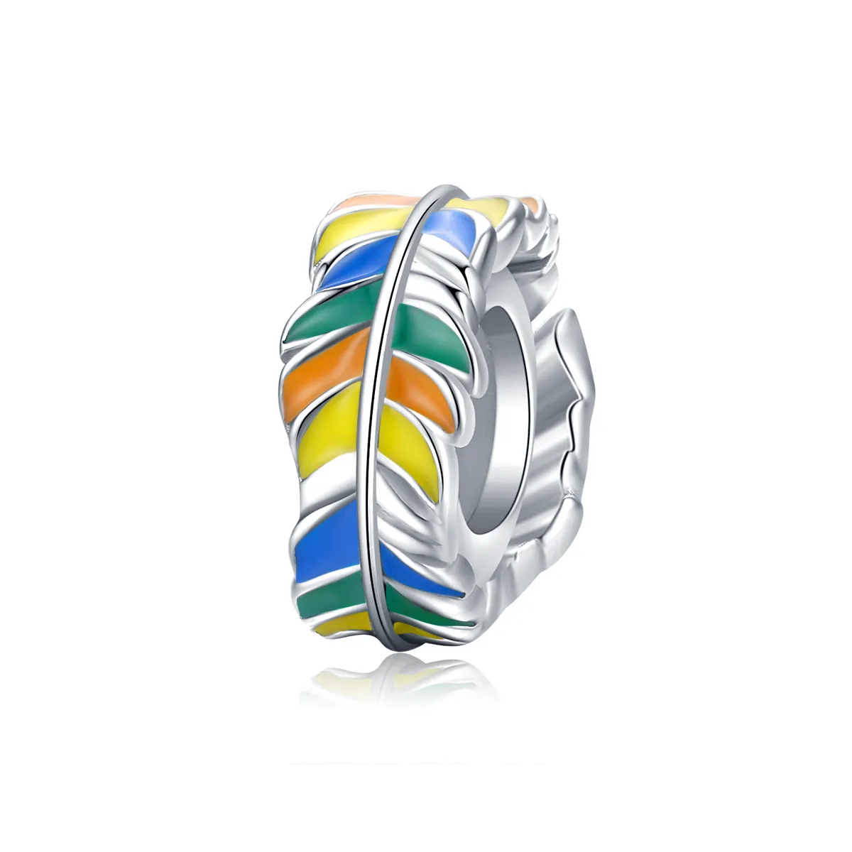 pandora style silver colorful feather spacer charm bsc305