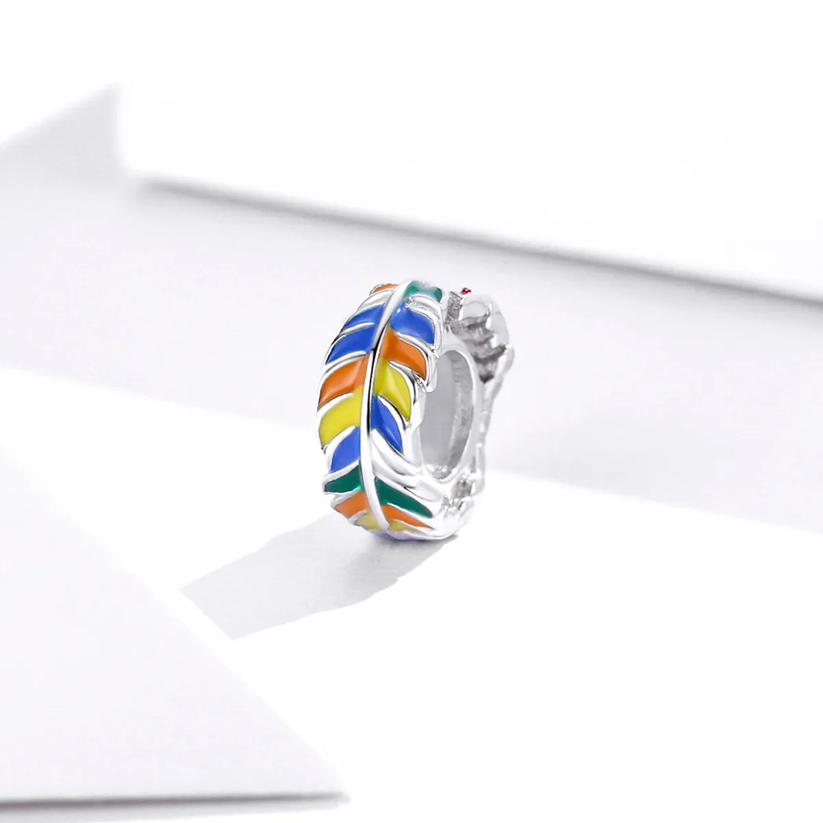 Pandora Style Silver Colorful Feather Spacer Charm - BSC305