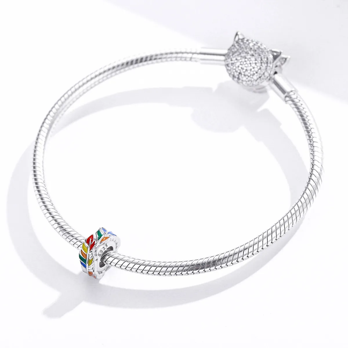 Pandora Style Silver Colorful Feather Spacer Charm - BSC305