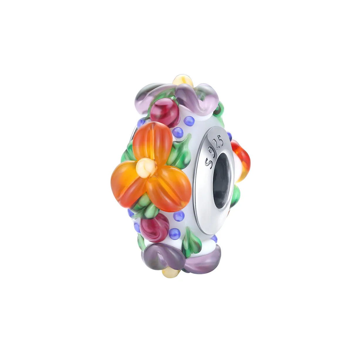 pandora style silver colorful flowers spacer charm scc1720