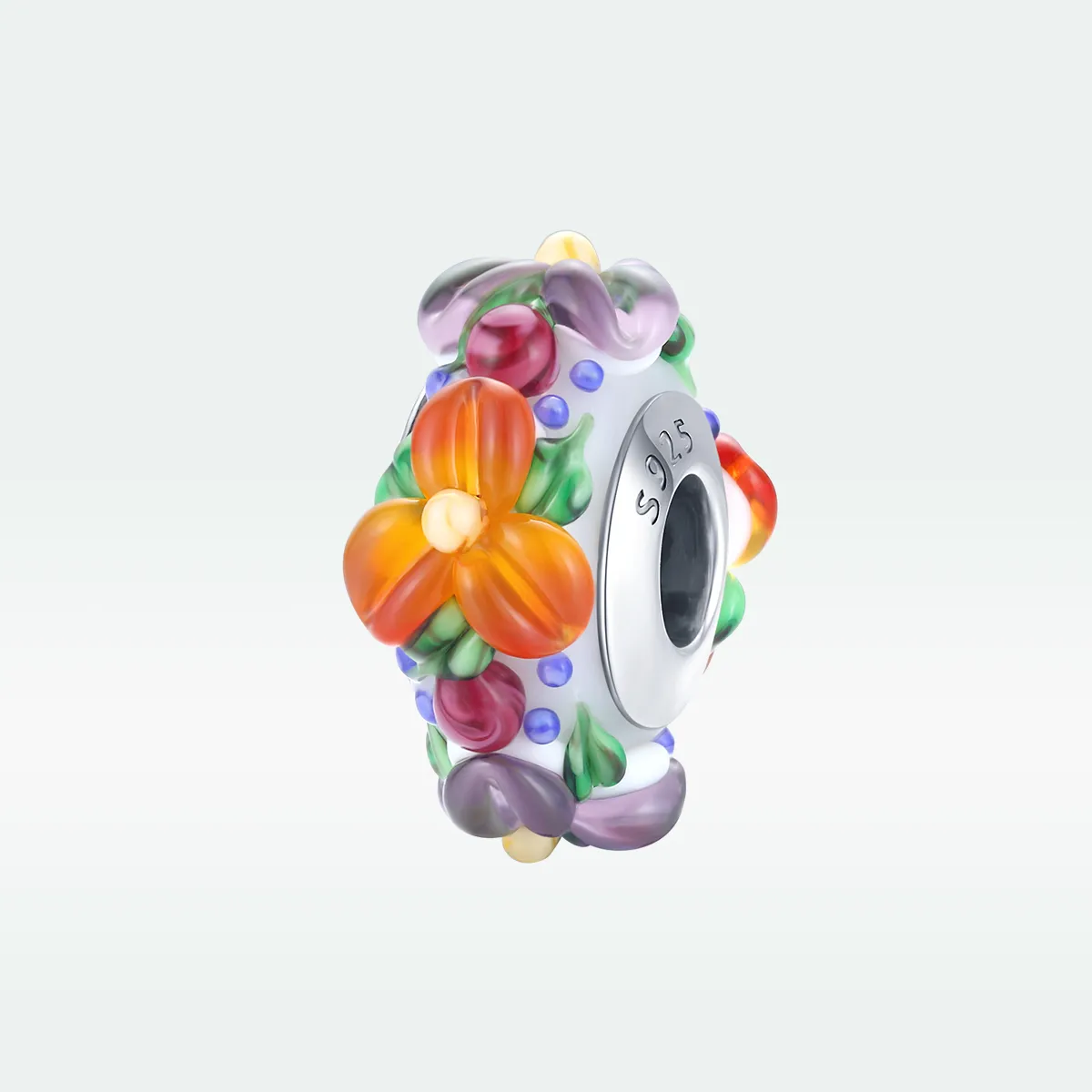 Pandora Style Silver Colorful Flowers Spacer Charm - SCC1720