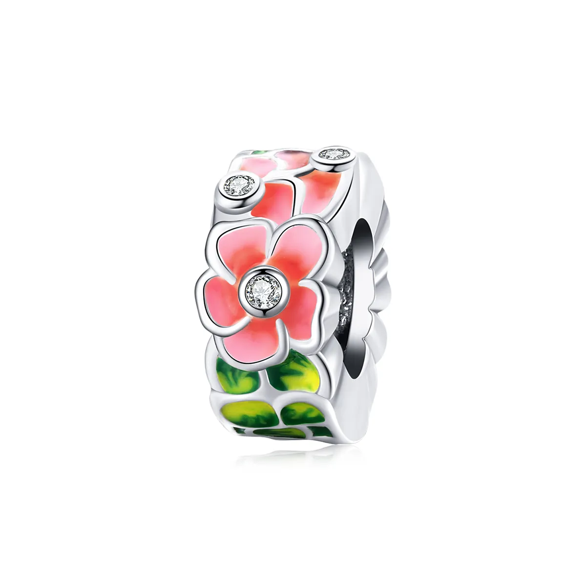 pandora style silver colorful flowers spacer charm scc1727