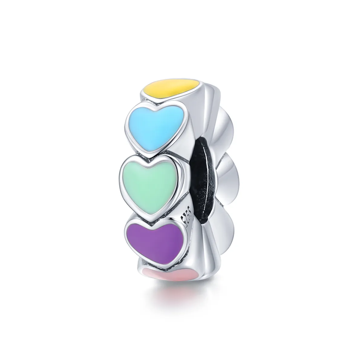 pandora style silver colorful heart spacer charm scc1838