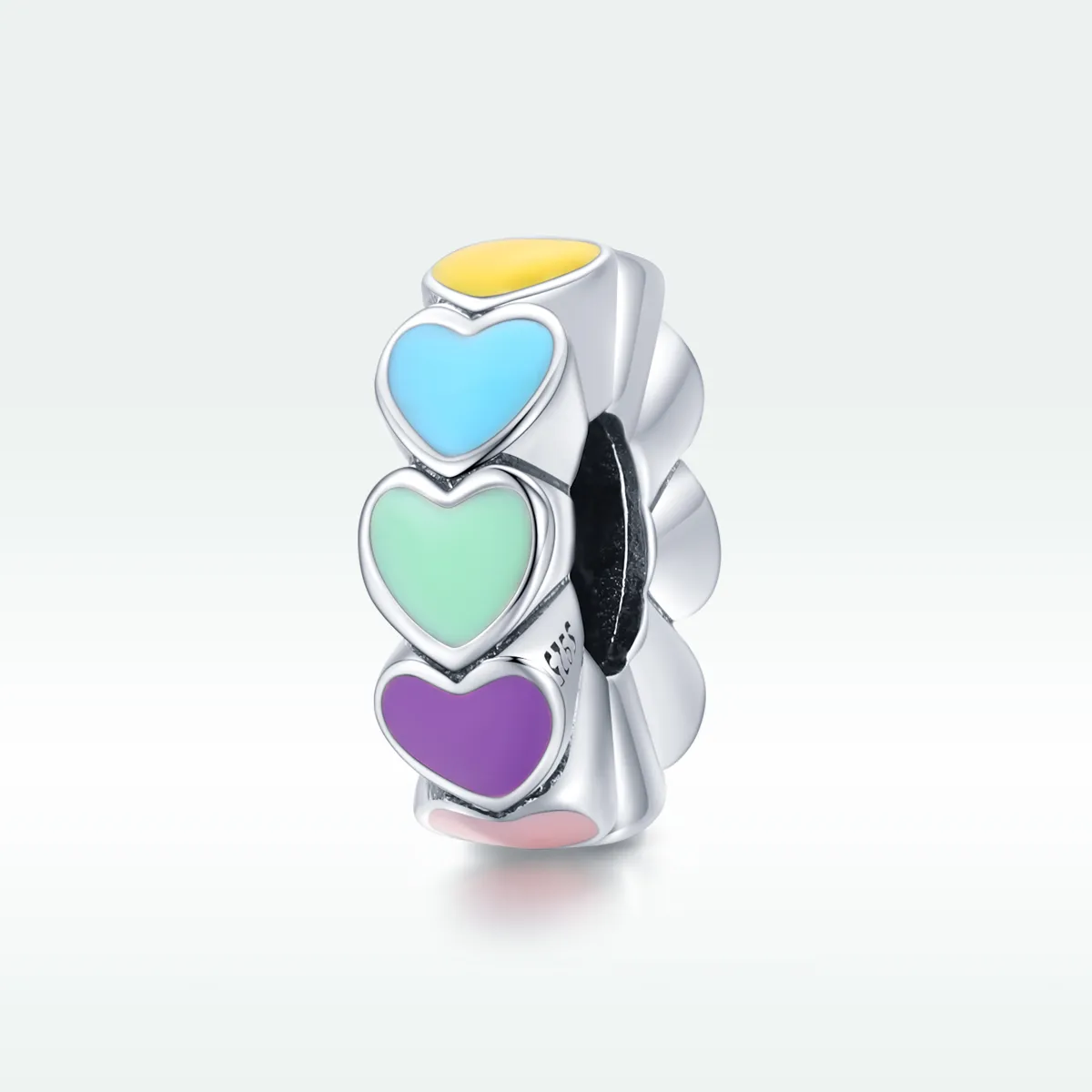 Pandora Style Silver colorful heart Spacer Charm - SCC1838